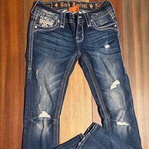 Rock Revival Women's Slim Jeans in Distressed Blue